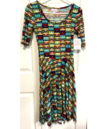 Lularoe Nicole XS SILLY CASSETTE TAPE Knee Length Elbow Sleeve Dress NEW - $14.85