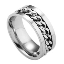Silver Cuban Link Ring Band Mens Unisex Punk Biker Jewelry Stainless Steel 8MM - £6.44 GBP