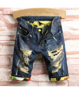 Fashion Mens Cargo Denim Shorts Distressed Ripped Jeans Casual Denim Pan... - $418.67 MXN