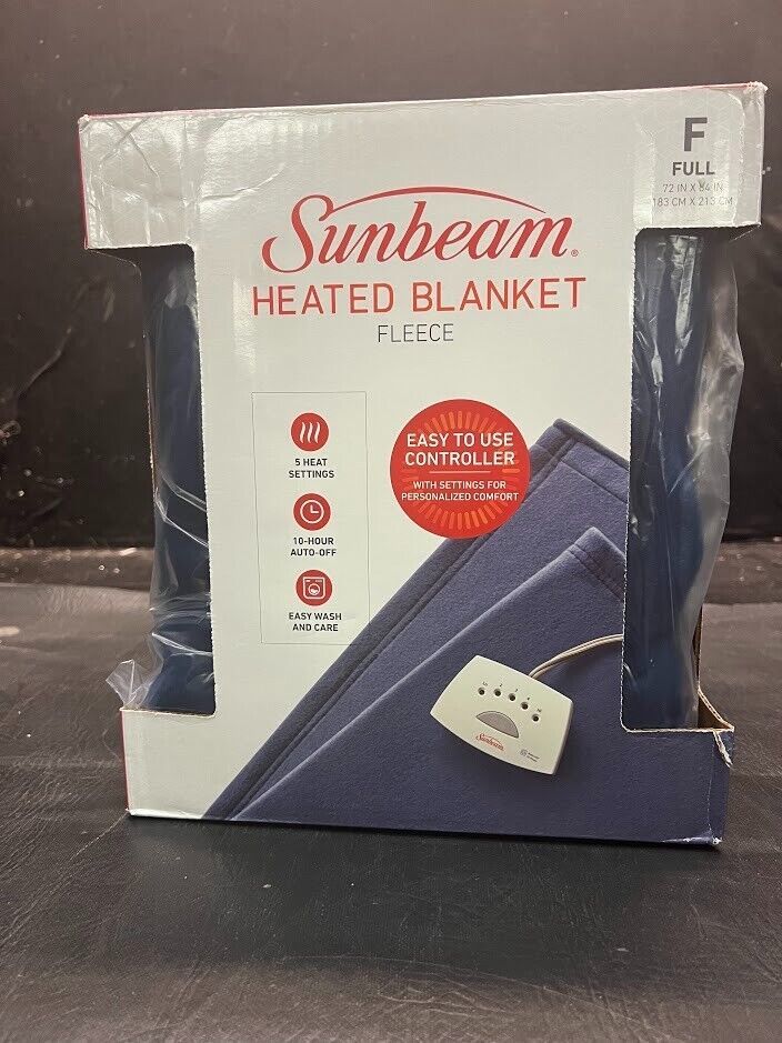 Sunbeam Heated Electric Ducted Warming Blanket Quilted Fleece Full Newport Blue - £53.14 GBP