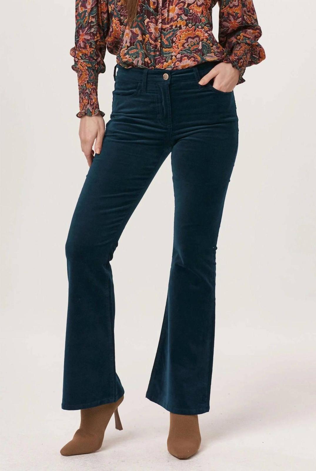 Dear John Denim Rosa Mid Rise Full Inseam Flare Pants Teal Velveteen - $61.00