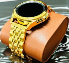 Custom 24k Gold Plated 47mm Samsung Galaxy Watch 6 POLISHED Gold Bezel Gray Band - £892.61 GBP