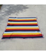 VTG Homemade MCM Striped Fall Afghan Throw Blanket Blue Maroon Yellow 51... - $689.36 MXN