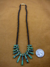 (v300-3) 18&quot; mini fan style Green Black Rudy Zoisite Beads onyx bead Necklace - £25.32 GBP