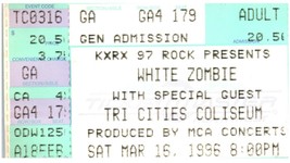 Vintage Bianco Zombie Concerto Ticket Stub Marzo 19 1996 Tri Cities Wash... - £32.50 GBP