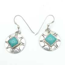 NATIVE AMERICAN turquoise &amp; sterling silver concho earrings - signed HTS... - £35.31 GBP