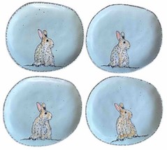 4 In Homestylez Embossed EASTER BUNNY RABBIT Green Ceramic Salad Plates New - £47.39 GBP