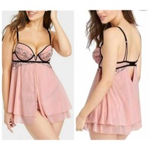 Auden Push-Up Loose-Fit Sheer Babydoll Dress Ice Rose Size Small NEW - $20.00