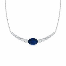 ANGARA East-West Oval Sapphire Curved Bar Necklace with Diamonds in 14K Gold - £2,123.26 GBP