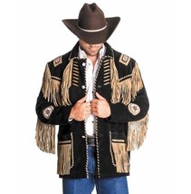 Fringed, Southwest Black &amp; Tan Genuine Suede Jacket, Men western jacket 2019 - £122.29 GBP