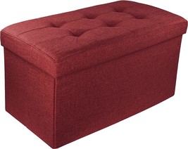 Burgundy 30&quot; X 16&quot; X 16&quot; Red Co Upholstered Folding Storage Ottoman With Padded - £67.88 GBP
