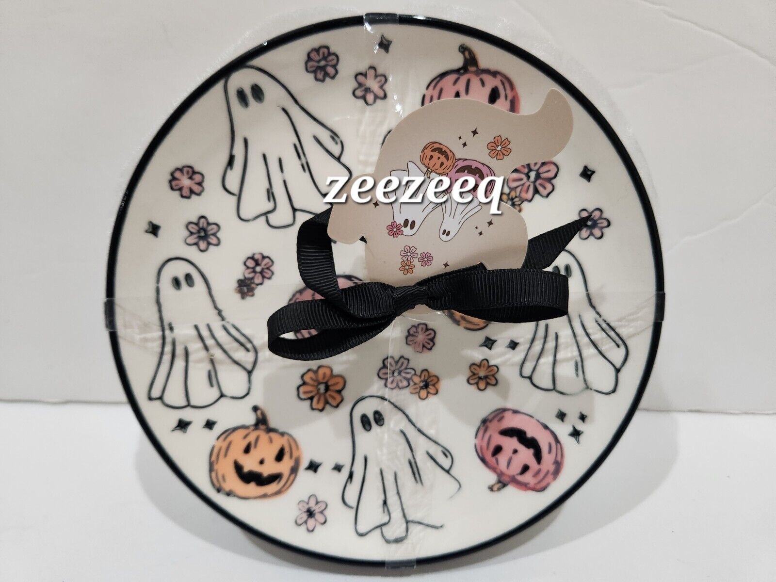 Goblin &amp; Ghoul Halloween Orange Pink Pumpkin Ghost Appetizer Plates Set ... - $29.69