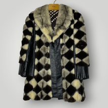 Vintage 1970s Argyle Fur Coat Brown and Silver Mink Leather Women&#39;s Med - $314.44