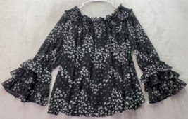 Cece Blouse Top Womens Medium Black Floral Polyester Long Sleeve Of The Shoulder - £21.81 GBP