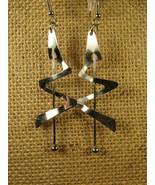 Earrings Pierced 3.75&quot; Dangles Handmade Zig Zag Modern Shiny Cut Metal - $7.77