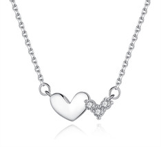S925 Silver Necklace Heart Shape Pendant with Moissanite Inlaid  SN0303 - £9.00 GBP
