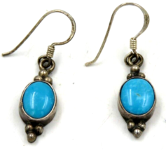 Vintage Turquoise Sterling Silver Oval Earrings Dangle - £23.45 GBP