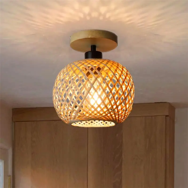 Home Bamboo Light Ceiling Fixture Bamboo Hand-Woven Light Fixture  Rustic Ceilin - £186.40 GBP
