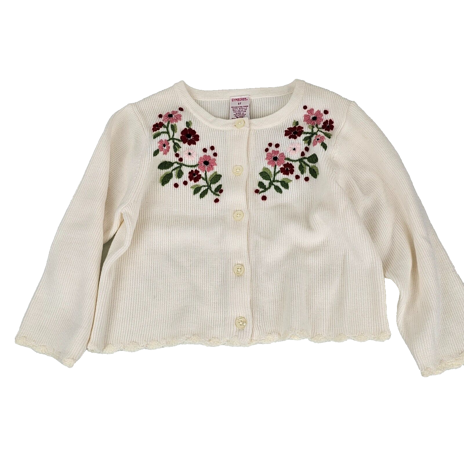 VTG 2002 Gymboree Victorian Charm Cream Cardigan Sweater Flower Embroidery 3t - $29.69