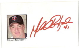 Michael Restovich Autographed 3x5 Index Card Baseball Signed - £7.97 GBP