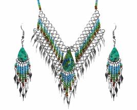 Mia Jewel Shop Teardrop Stone Cabochon Long Beaded Metal Dangle Fringe Chain Nec - £19.12 GBP