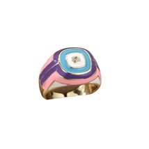 Colorful Square Enamel Rings For Women Geometric Open Stainless Steel Dripping O - £19.61 GBP