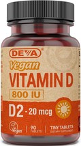 DEVA Vegan Vitamin D2 800 IU, Ergocalciferol Supplement with No Animal Ingredien - £12.78 GBP