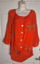 Fig and Flower Anthropologie Embroidered Boho Peasant Blouse Tie Front Size XL - £11.56 GBP