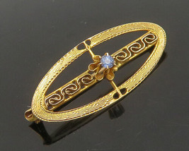10K GOLD - Vintage Antique Prong Set Petite Sapphire Brooch Pin - GB089 - £90.14 GBP