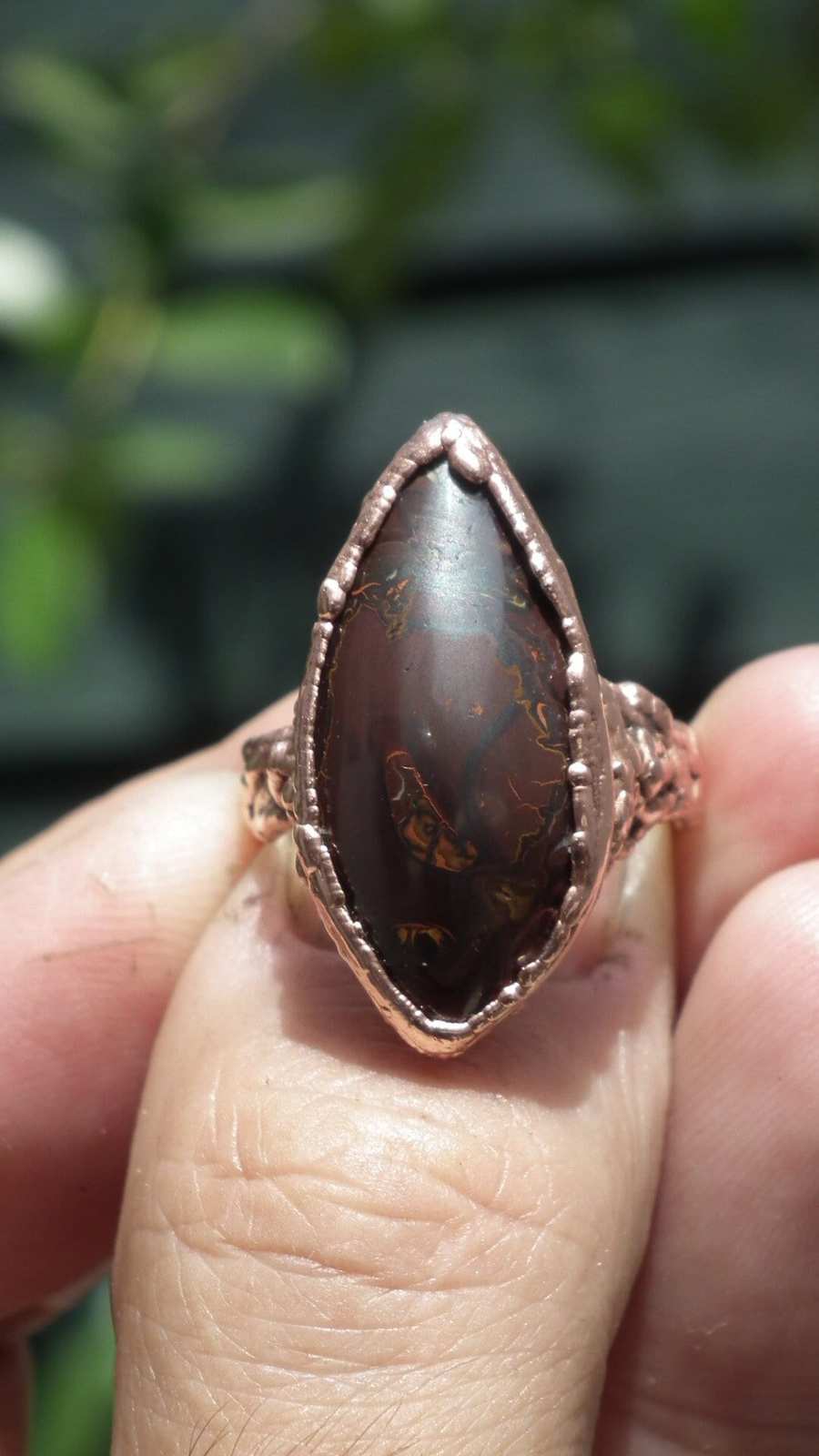 Electroformed copper koroit boulder opal ring - $74.40