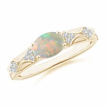 ANGARA Oval Opal Vintage Style Ring with Diamond Accents for Women in 14K Gold - £899.59 GBP