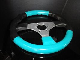 Dino Teal &amp; Black Marine Steering Wheel with Polished Spokes 13.5" Diame... - $193.05