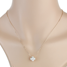Rose Gold Tone Pendant Necklace With Striking Faux White Sapphire Clover - $26.99