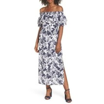 CHELSEA28 Dress Women&#39;s Size 0 White Navy Floral Maxi Dress Off the Shoulder - £22.99 GBP