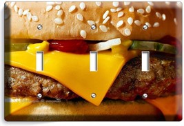 Cheeseburger Juicy Beef Burger Triple Light Switch Wallplate Cover Kitchen Decor - £11.11 GBP