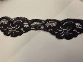 10 Yards Black  Non Stretch Poly Floral Lace Trim double Scalloped 1 3/8” - $1.49