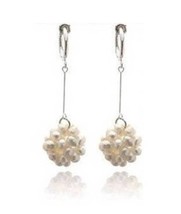 1 Pair Spring Clip On Pearl+Rhinestone Dangle EARRINGS - £5.67 GBP