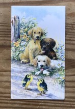 Hodge Illustration Puppies Birds Daisies Flowers Birthday Greeting Card - £4.74 GBP