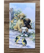 Hodge Illustration Puppies Birds Daisies Flowers Birthday Greeting Card - £4.73 GBP