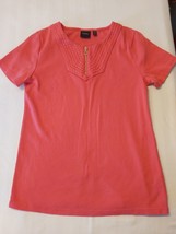Pink Coral Gold Zipper Rafaella Womens Short Sleeve Shirt Top Size Small - £7.66 GBP
