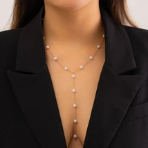 Gorgeous Y-Shaped Faux Pearl Drop Necklace Gold - £9.66 GBP