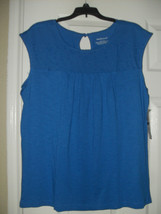 Westbound New Womens Blue 100% Cotton Lace Front Sleeveless Blouse   L - $8.99