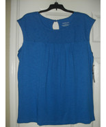 Westbound New Womens Blue 100% Cotton Lace Front Sleeveless Blouse   L - £7.07 GBP