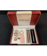 NIB! Adrina Ladies Watch Set Calculator Pen Keyring Quartz Pink Wristwatch - £77.05 GBP