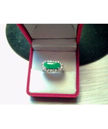 NATURAL IMPERIAL GREEN JADEITE JADE VINTAGE 14K WHITE GOLD DIAMOND RING - £7,753.34 GBP