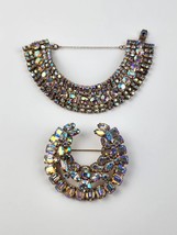 Vintage Unsigned AB Rhinestone Crescent Brooch &amp; 5 Row Bracelet w/ safety chain - £63.69 GBP