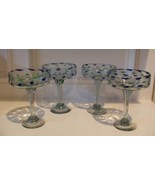 Set of 4 Clear Glass Margarita Glasses with Blue &amp; Green Speckles Speckled - $29.69
