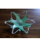 Hand Blown Art Glass Bowl Centerpiece Open Lattice Design Webbed Green S... - €51,58 EUR