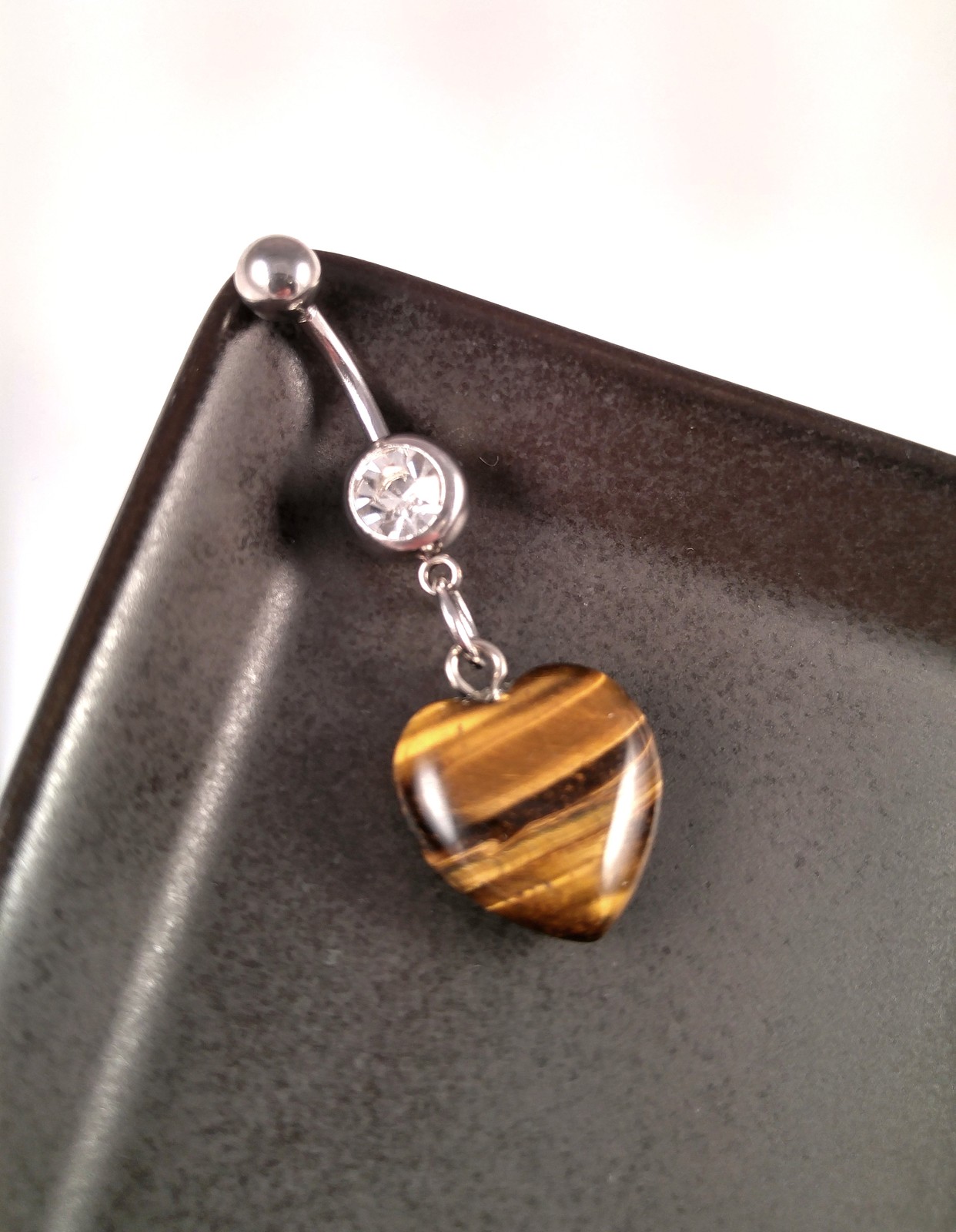 Tiger Eye Natural Stone Heart Belly Ring