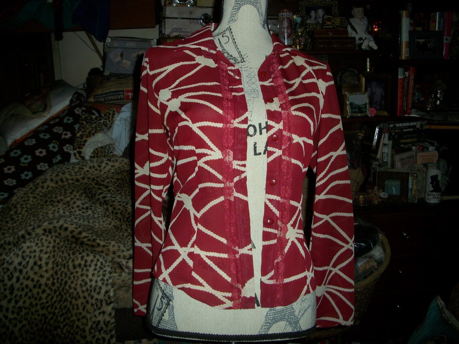 Primary image for LUCE Lovely Blood Red+Cream White Blouse Size M